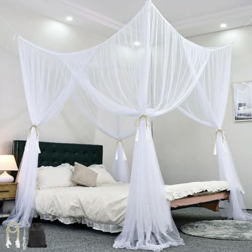 TayBong Mosquitera Cama Matrimonio con 6 Ganchos, Flecos y Bolsa - Poliéster Durable Mosquitera Grande para Casa, Viaje y Camping, Rápido Montaje Interior y Exterior (200x180x250cm)