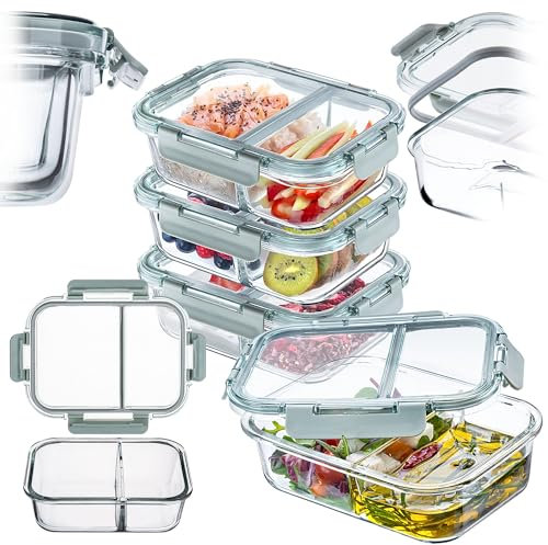 KADAX Fiambreras de cristal con compartimentos, juego de 1 L, recipientes de cristal con tapa hermética, cajas para preparar alimentos, recipientes de almacenamiento