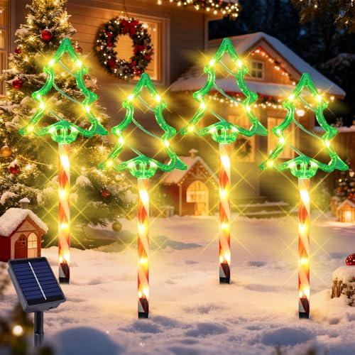 ZeiLaBang Kakadi 4 Stück Solar Weihnachtsbeleuchtung Außen,Weihnachtsbeleuchtung Außen Solar,Solar Weihnachts Lichter Aussen,Lichterketten LED Außen,8 Modi Gartenstecker for Garten Weg Balkon