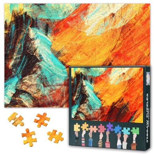 1000 Teile Puzzle für Erwachsene Helle Künstlerische Spritzer Abstraktes Gemälde Modern Futuristisch Bunt Dynamische Fraktal Kunst Kreative Wanddeko 70x50 cm