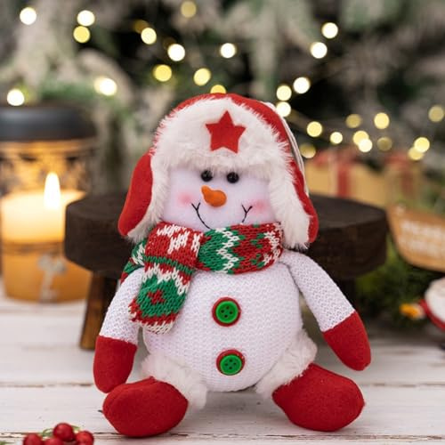 Honseadek 3-teiliges Weihnachts-Stoffornament-Set mit Weihnachtsmann, Schneemann und Rentier für festliche Feiertagsbaumdekorationen – weiche Plüschpuppen-Kleiderbügel in Rot u