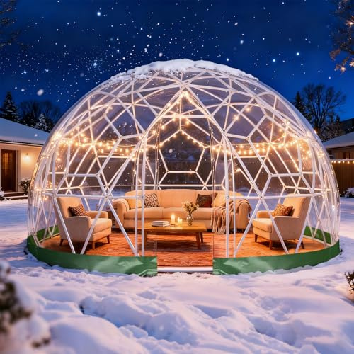 Gewächshaus Gartenkuppel Iglu,Gartenkuppel TPU Blasenzelt, Wetterfest Gartenblasenzelt, Durchsichtiges Kuppelzelt für Hinterhof, Party, Weihnachten, Hochzeiten (Grün, 290cm x 180cm)