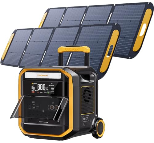 VTOMAN FlashSpeed Pro 3600 Power Station with 2× 200W Pro Solar Panel | 3600W/3096Wh LiFePO4 Solar Generator, 4x230V AC Outlets, Expandable to 5192Wh, 2-Hr Fast Charge for Camping, Home, Road Trips