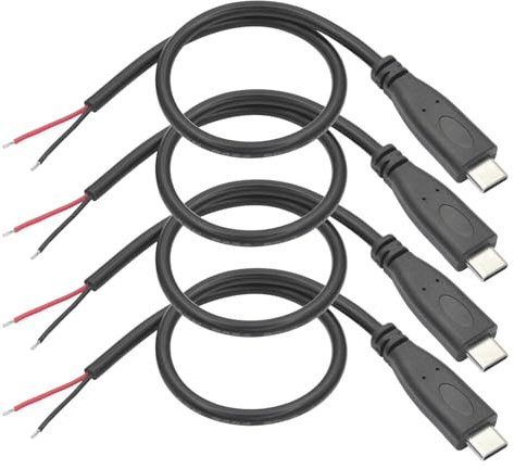 USB Type C Male to 2 Pin Bare Wire Power Cable 10inch 5V/5A，4-Pack