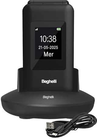 Beghelli - Telefono Anziani Salvalavita SLV41, Conchiglia, 4G, con Tasto SOS e Chiamata Rapida, Cellulare con Grandi Tasti, Volume Alto, Doppio Display 2.8, Torcia, Radio, Fotocamera - Colore: Nero