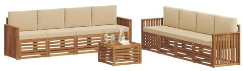 vidaXL Sofagarnituren 9 pcs Natur und Beige Massivholz Akazie, Garten, modernes, langlebiges Outdoor-Sofa, Eckmöbel für Terrasse und Lounge, gemütliche Sitzgruppe