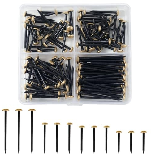 140 Pièces Clous, 20/25/30/40mm Accroche Cadre avec Acier Tête Dorée, Muraux Mixtes Nails pour Accrocher Cadres, Photos, Miroirs, Crochets Muraux et Clous Béton Solides