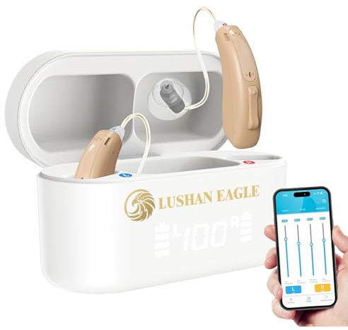 Amplificateur de son numérique 16 canaux, écouteurs amplificateurs Bluetooth avec contrôle APP, rechargeables BTE avec réduction du bruit, étui de charge 8H, léger, confortable et facile à utiliser