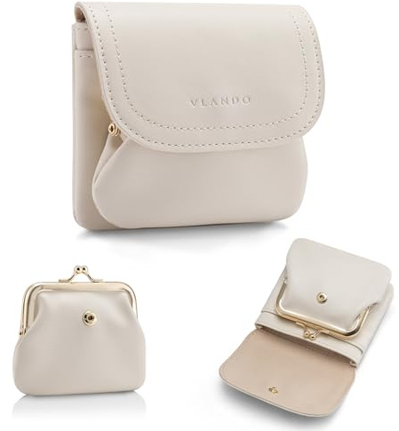 VLANDO 2-in-1 Schmuckkästchen Reise, Münzbeutel, Kopfhörerhülle | Travel Essentials,Geschenk für Damen,Travel Accessories,Schmucktasche Für Ohrringe,Halsketten,Ringe,Beige