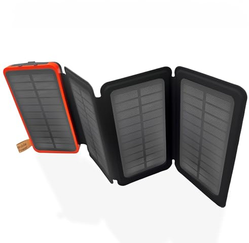 HXEternal Solar Powerbank 26800mAh, Solar Ladegerät mit 2 USB-A Ausgang & 1 USB-C Eingang, Outdoor Wasserfester Externer Akku mit 4 Solarpanels und Taschenlampe für Smartphones Tablets(Schwarz)