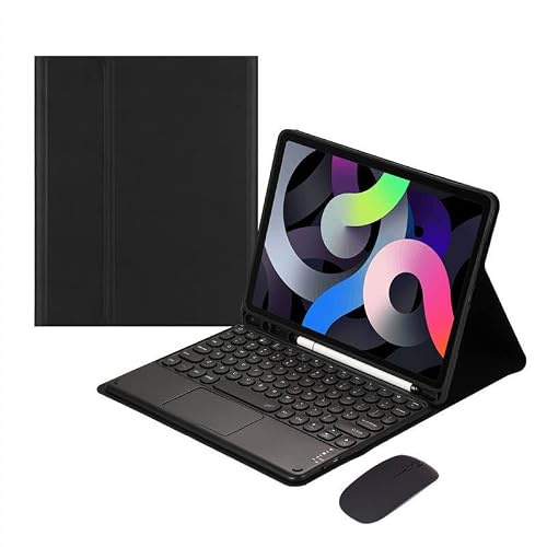 Custodia a libro in pelle compatibile con iPad 9 generazione 10.2 2021 (tastiera nera + mouse) con touchpad