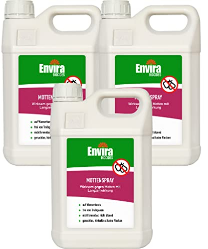 Envira Motten Abwehrspray 3 x 5 Liter - Spray mit Langzeitwirkung gegen Motten, Kleidermotten & Lebensmittelmotten - Mottenschutz für Kleiderschrank - Mittel gegen Motten in der Wohnung