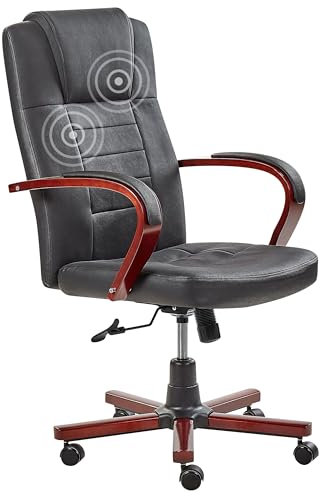 Silla de masaje de piel negra giratoria con altura ajustable y ruedas para oficina moderna ergonómica Diamond