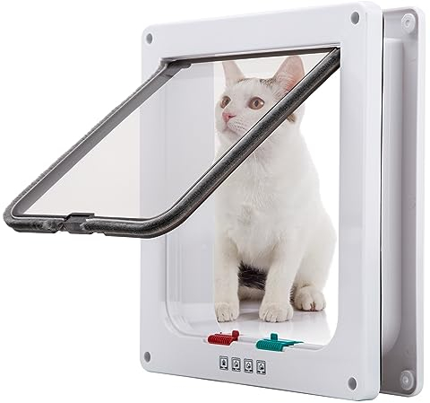 Tkoofn® - Porta basculante magnetica regolabile, di sicurezza, a 4 modalità, per cane e gatto Small bianco