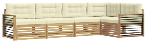 vidaXL Outdoor-Sofagarnitur mit Kissen 6 pcs Weiß und Creme Polyester, Patio Lounge, modernes Sofa für draußen, wetterfestes Gartenmöbel, bequemes Terrassen-Set