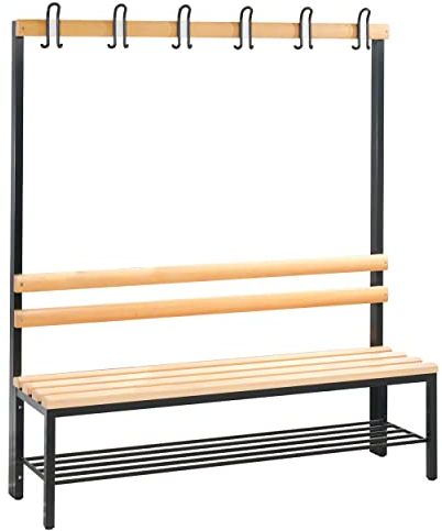 C und P Garderobenbank Umkleidebank Fitness Studio mit Schuhrost 6 Haken 165x150x40 cm