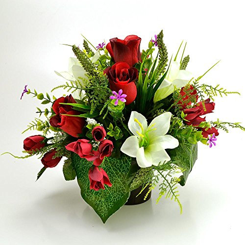 Angraves Elliot Artificial Flower Graveside Red Rose & White Lily Cemetery Grave Memorial