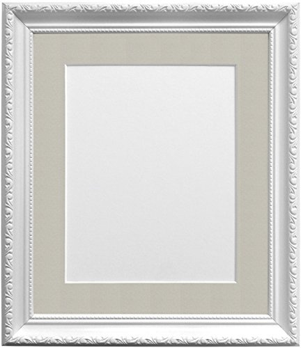 FRAMES BY POST 30mm Shabby Chic White Picture Photo Frame with Light Grey Mount 50 x 40cm For Pic Size 40 x 30cm (Plastic Glass)