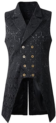 Nofonda Gilet Lungo Gotico Stile Steampunk Vittoriano Slim Fit per Uomo (S, Nero)