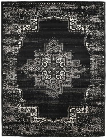 RugVista, Vintage Vega, Teppich, Kurzflor Teppich, 300 x 400 cm, Rechteckiger, Modern, Oeko-Tex Standard 100, Polypropylene, Flur, Schlafzimmer, Küche, Wohnzimmer, Anthracite/Grau, Schwarz
