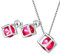 Aurora Tears Juli Birthstone Halskette Ohrstecker 925 Sterling Silber Rot Rubin Quadrat Geburtsstein Schmuck Set für Frauen und Mädchen DS0028R