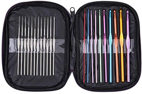 Shatchi Set of 22 Aluminium and Steel Crochet Set with Organiser Case Hooks Needles Yarn Weave Knit Craft Set Weaving Knitting Tool Hobby