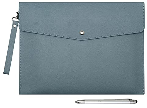Wonderpool A4 PU Leder Umschlag Dokumente Multifunktion Ordner Schreibwaren Tasche Portfolio Datei für Papier Briefe Organizer und Tablet Hülle PC Sleeve (Hellblau)