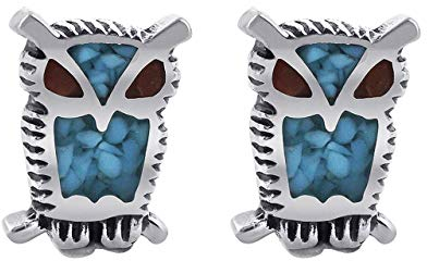 Indianerschmuck zierliche Ohrstecker Ohrringe Eule Türkis Koralle Owl Westernschmuck Indianer