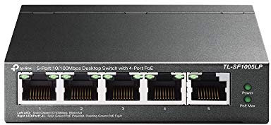TP-Link TL-SF1005LP 5 Port 10/100Mbps PoE Switch, 4 PoE Ports, Transmission Distance Up to 250m, Desktop Network Switch, Plug & Play, Sturdy Metal Case, Fanless, Extend & Priority Mode,Auto Recovery
