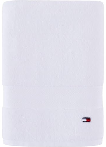 Tommy Hilfiger Modernes amerikanisches Badetuch, 76,2 x 137,2 cm, 100% Baumwolle, 574 g/m² (hellweiß)