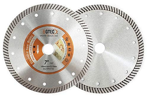 BGTEC Diamond Tile Blade 2PCS 180mm Super Thin Turbo Rim Concrete Porcelain Saw Blade with 22.23mm Arbor for Cutting Porcelain Tile Ceramic Granite Marble Hard Material Cutting Disc