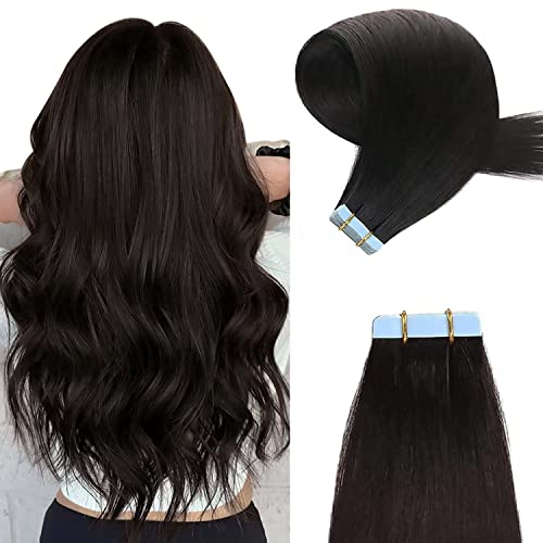 YILITE Tape Extensions Echthaar, Natürliches Schwarz 50cm 20 Stück 50g Tape in Extensions Echthaar Invisible Seidig Gerade Skin Weft Tape Ins Natürlich Erweiterungen (50cm #1b Natürliches Schwarz)
