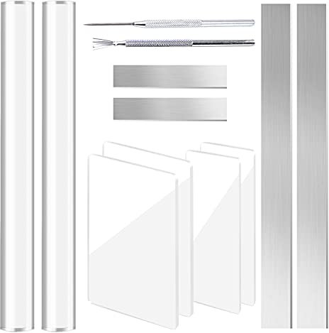 12 Stück Polymer Clay Cutter Werkzeuge Acryl Roller Pin für Modellierung Handwerk Formen Messer Keramik Cutter Slicer Kit Klar Rechteck Blatt Pressbrett Draht Textur Set Nadel Detail Modellierzubehör