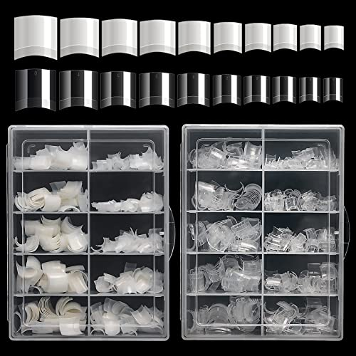 Buqikma Short Nail Tips - 1000PCS French Style Square Tips for Acrylic Nails Half Cover with Case for Salon (Clear+Natural)