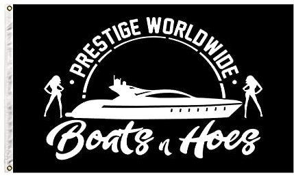 Prestige Worldwide Boats and Hoes Flag 3x5 Feet with 2 Brass Grommets for College Dorm Room Decor,Outdoor,Parties, Man Cave