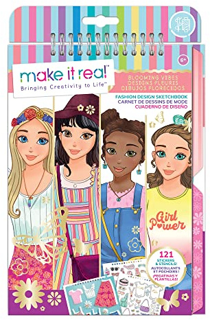 Make It Real An Liebe und Gänseblümchen inspiriertes Modedesign-Skizzenbuch mit Schablonen und Aufklebern für Kreativität - Kunst- und Bastelarbeiten für Kinder Malbuch - Geschenke für Mädchen
