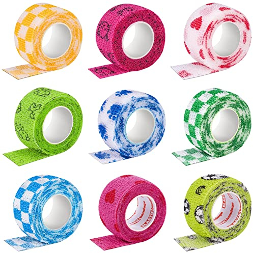tonyg-p 9 Rollen Selbstklebender Bandage Kohäsive Bandage Elastische Bandage Wundpflaster Haftbandage Tierarztwickelband für Handgelenke, Finger, Waden, Zehen 2,5cm * 4,5m (Mehrfarbig 1)