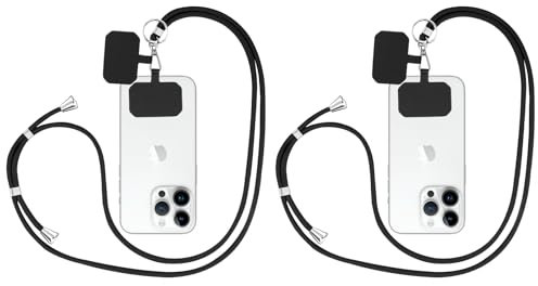 flintronic Phone Lanyard, 2 Pieces Adjustable Universal Cell Phone Cord Strap, for Neck Strap Crossbody Strap Wrist Strap, Compatible with most Phone Cases, with Keychain and Patch - Black