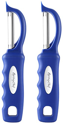 Spring Chef 2 Stück Sparschäler aus Edelstahl Schwenkbar für Küche Spülmaschinenfest Kartoffelschäler mit Komfortabler Griff Scharfe Klingen Ideal für Apfel, Karotte, Gemüse, Obst - 2er Set - Saphir