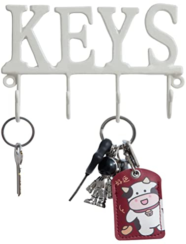 FairyCity Schlüsselbrett Keys Wandmontierter Schlüsselhaken - Schlüsselorganizer aus Gusseisen Dekoratives Schlüsselregal Wandhalterung für Schlüssel oder Handtücher Weiß