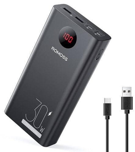 ROMOSS 30000mAh Power Bank PEA30, PD 30W USB C Two-way Fast Charging Portable Charger Battery Pack 3 Outputs & 3 Inputs Compatible for iPhone14/13/12,Tablet,MacBook Air,Surface Pro7,Samsung and more