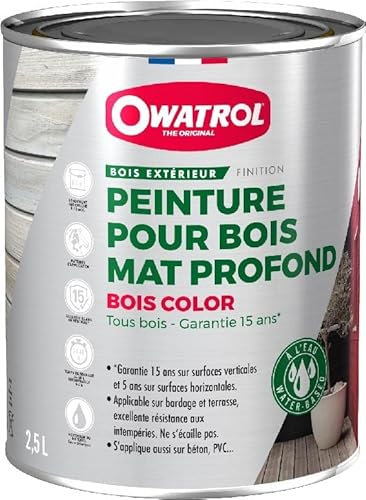 OWATROL-BOIS COLOR-Peinture pour bois extérieur opaque - Finition Mate-Blanc RAL 9010-1 litre