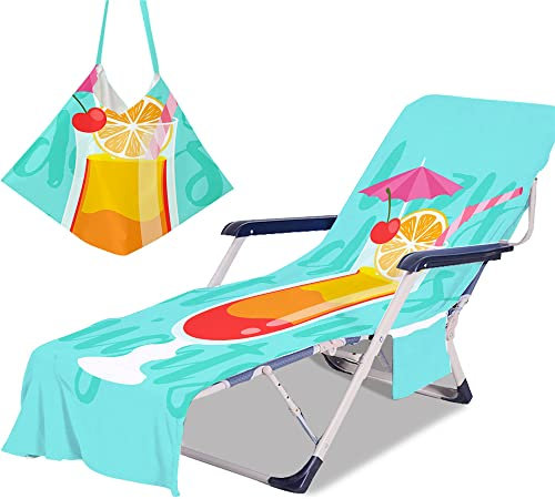 Morbuy Beach Towel with Pockets, Beach Chair Cover Towel, Summer Colorful Fruits Print Microfiber Portable Holiday Sun Lounger Towel for Swimming Pool SPA Travel (Juice,73x210cm)