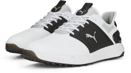 PUMA GOLF Men's Ignite Elevate Golf Shoe, White Black-metallic Silver, 14 Wide