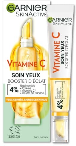 GARNIER Skin Active - Soin Yeux Booster D'Éclat - Réduit Les Cernes & Signes De Fatigue - Niacinamide, Caféine, Vitamine C, Poudre De Banane - Vegan & Cruelty Free - Tous Types de Peaux - 15 ml