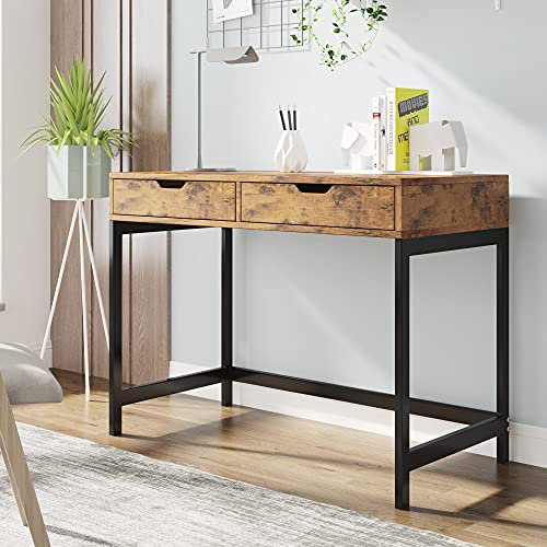 Merax Computer Desk with 2 Drawers, Stylish Console Table with Clean Lines, Multifunctional Dressing Table, Modern & Retro Style Workstation for Home Office, Sleek Design for Bedroom or Study