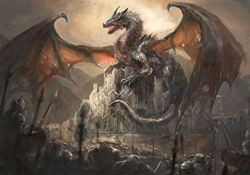 decomonkey Premium Fototapete Drachen Ritter 250x175 cm XL Tapete Fototapeten Vlies Tapeten Vliestapete Wandtapete moderne Wandbild Wand Schlafzimmer Wohnzimmer Schloss