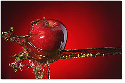 DecoCat Glas-Herdabdeckplatte Ceranfeld Kochfeldabdeckung Herdabdeckung Induktionsschutz Schneideplatte 80x52 cm Einteilig Apfel Wasserstrahl Rot