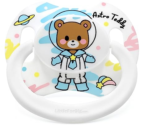 LittleForBig Großer Saugerschild Schnuller der Generation II in Erwachsenengröße Astro Babies Weiß Teddy Muster