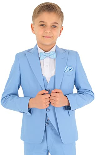 SIRRI Festliche Slim Fit Anzüge für Jungen mit Fischgrätenmuster 6-Teiliges Set in Himmelblau, Alter 10 Jahre